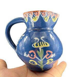 Vintage USA Folk Art RedWare Pottery Pitcher Creamer Hand Made Artist Marked VTG